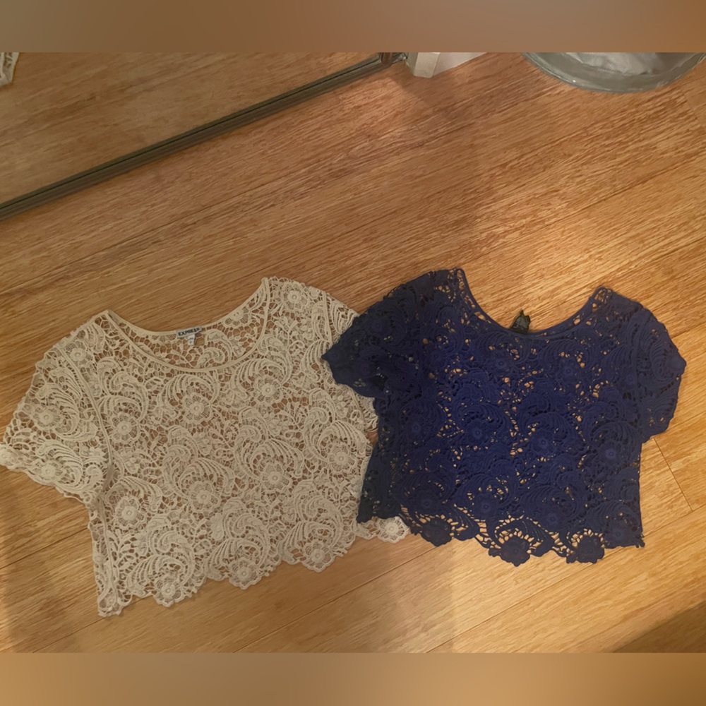 Lace Crop Tops in Cream and Navy